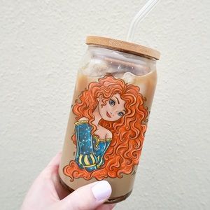 Disney Princess Merida 16oz can glass with bamboo lid & straw